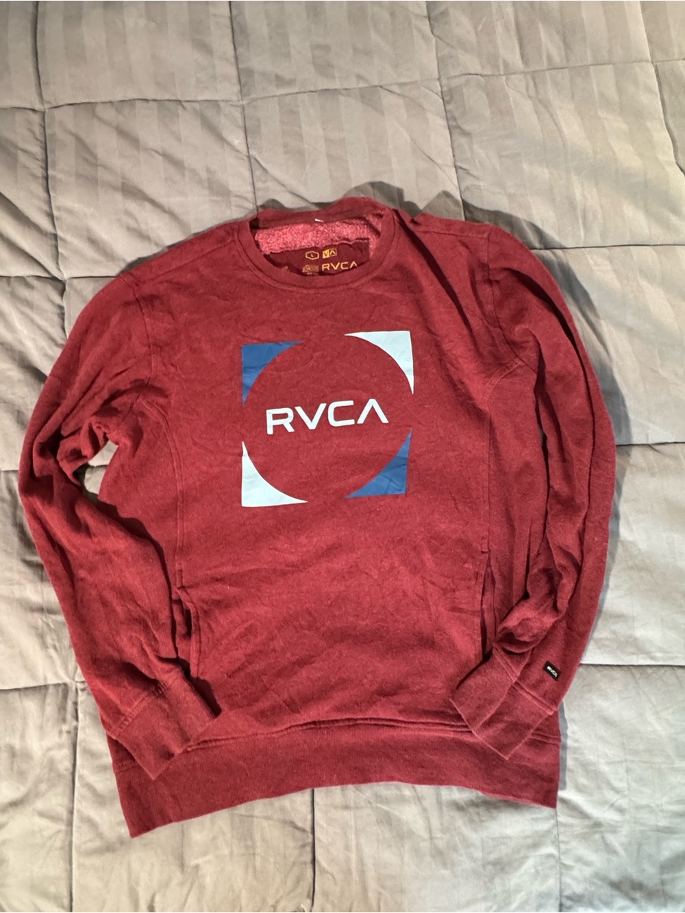 RVCA Men's Burgundy Crewneck with Geometric Logo